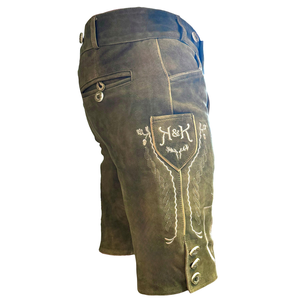 Lederhose Wildbock - olive - SET mit Hosenträgern