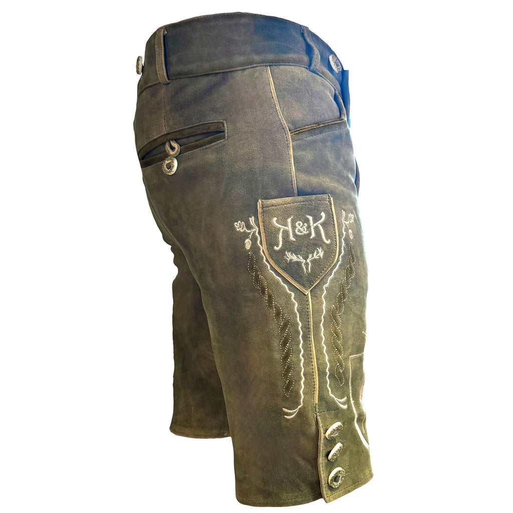 Lederhose Wildbock - olive - SET mit Hosenträgern