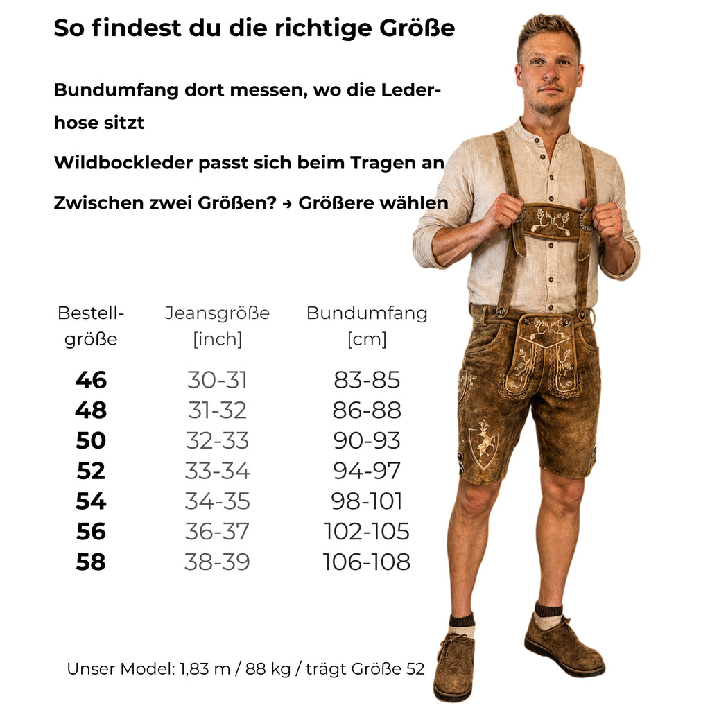 Lederhose Wildbock – braun - SET mit Hosenträgern