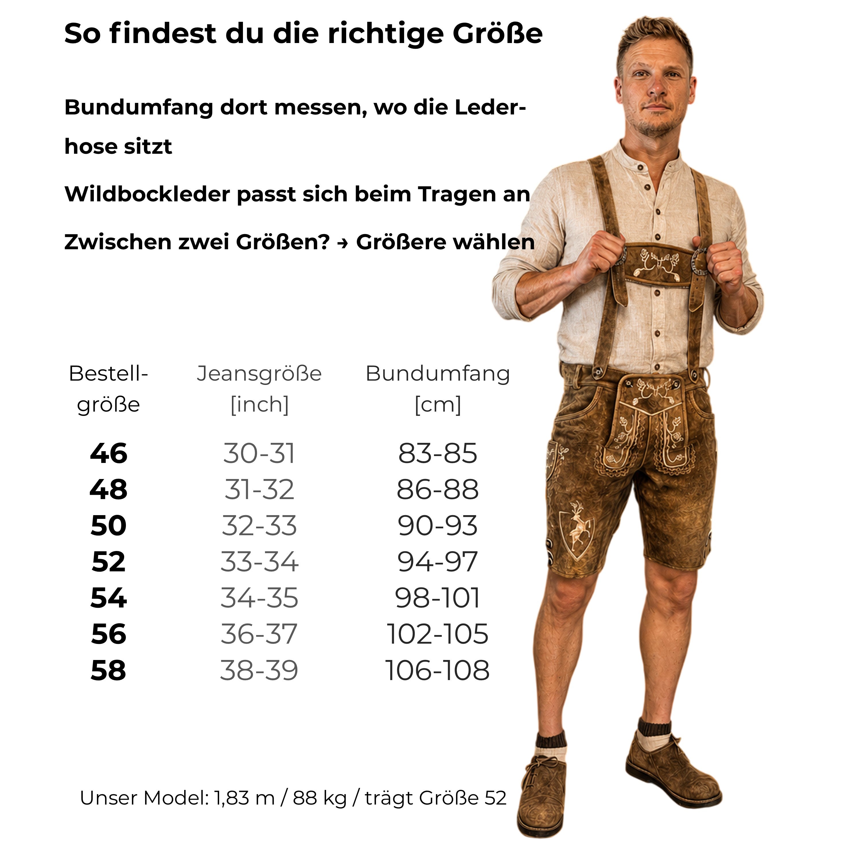 Lederhose Wildbock – braun - SET mit Hosenträgern