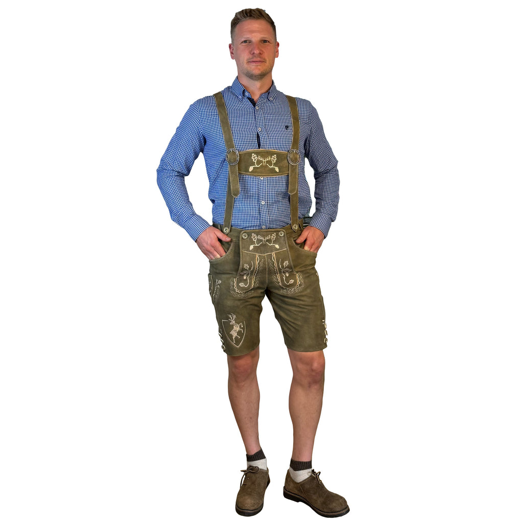 Lederhose Wildbock - olive - SET mit Hosenträgern