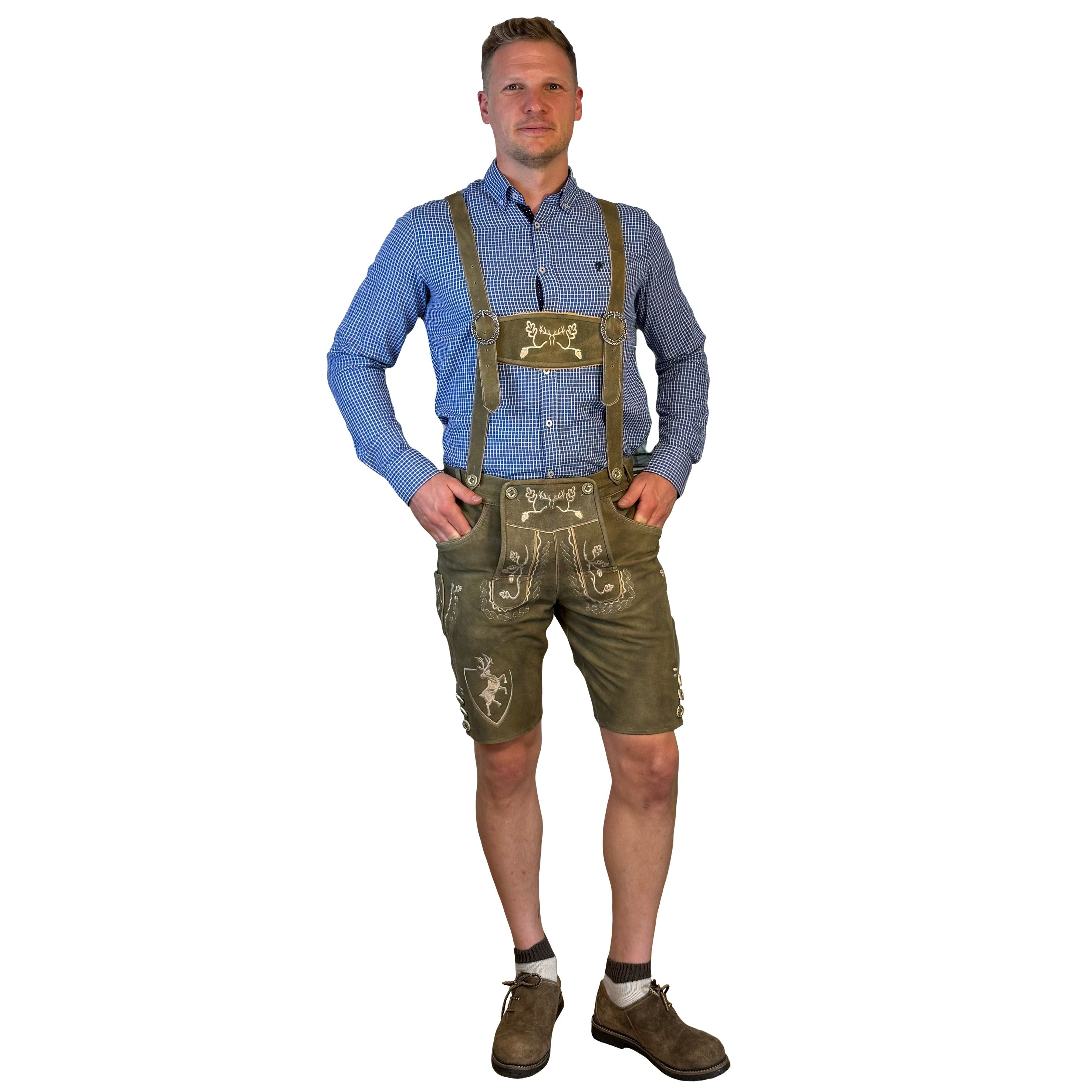 Lederhose Wildbock - olive - SET mit Hosenträgern