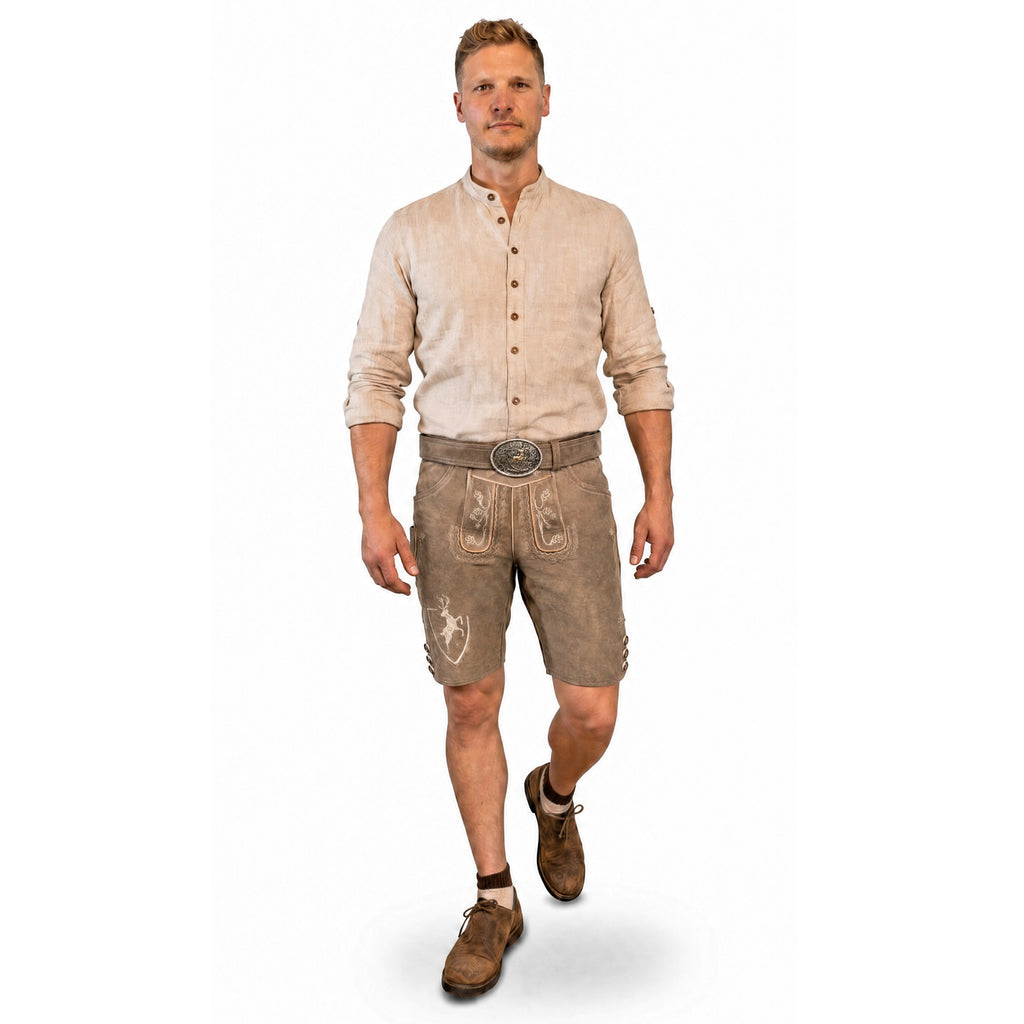 Lederhose Wildbock - braun - SET mit Gürtel