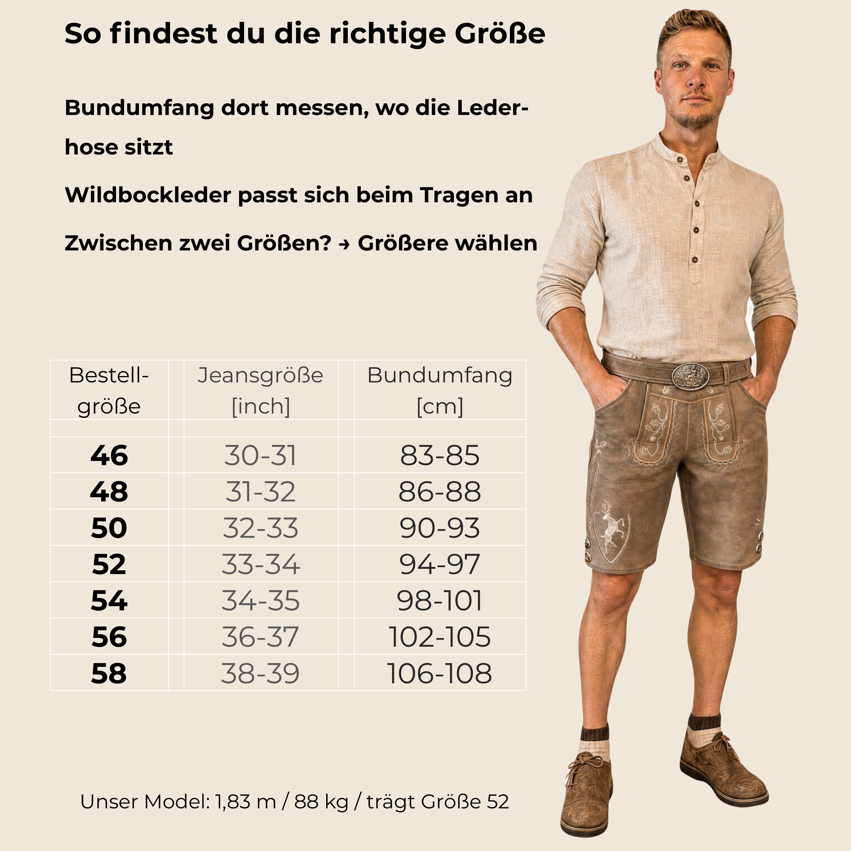 Lederhose Wildbock - braun - SET mit Gürtel