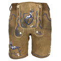Lederhose Doppelmurmel - braun mit dunkelblauen Stickereien