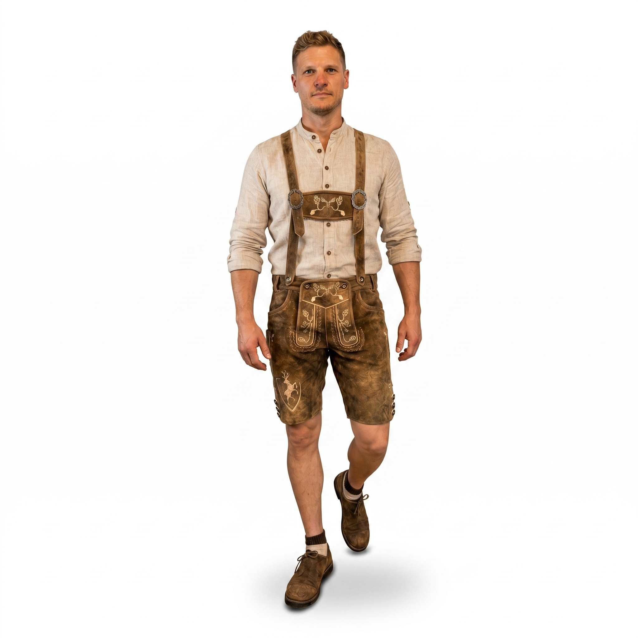Lederhose Wildbock – braun - SET mit Hosenträgern