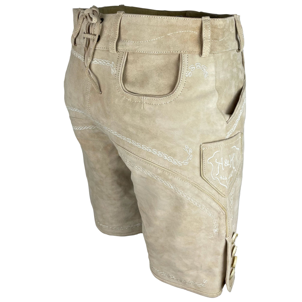 Lederhose Der Hirsch - beige mit weißen Stickereien