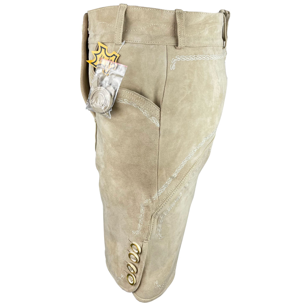 Lederhose Der Hirsch - beige mit weißen Stickereien