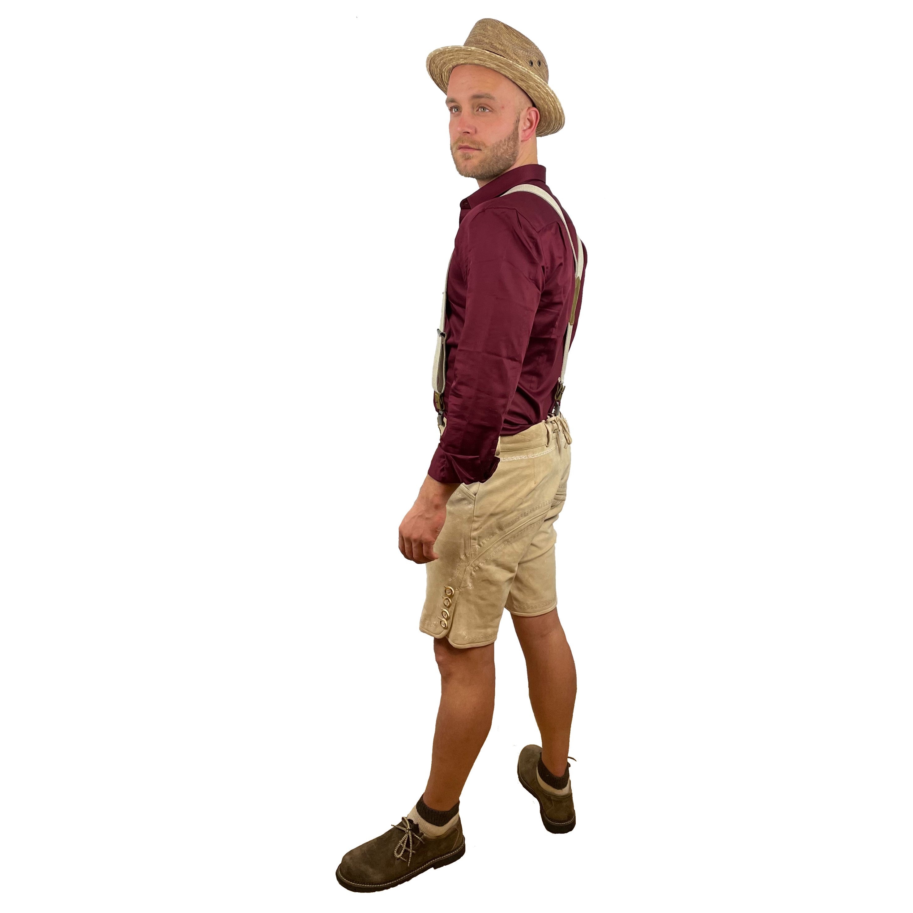 Lederhose Der Hirsch - beige mit weißen Stickereien