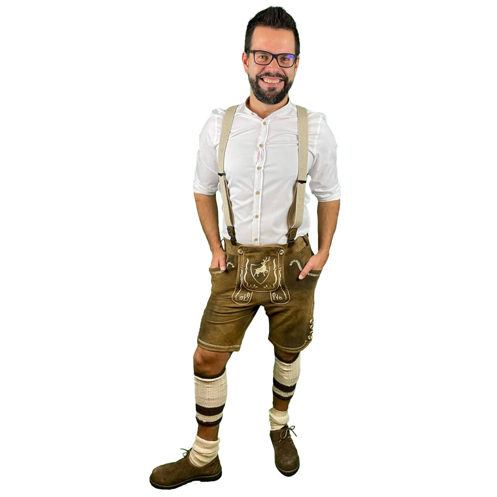 Lederhose Der Hirsch - braun mit weißen Stickereien