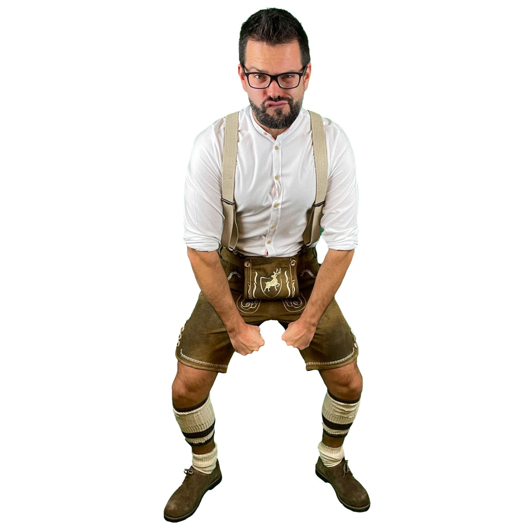 Lederhose Der Hirsch - braun mit weißen Stickereien