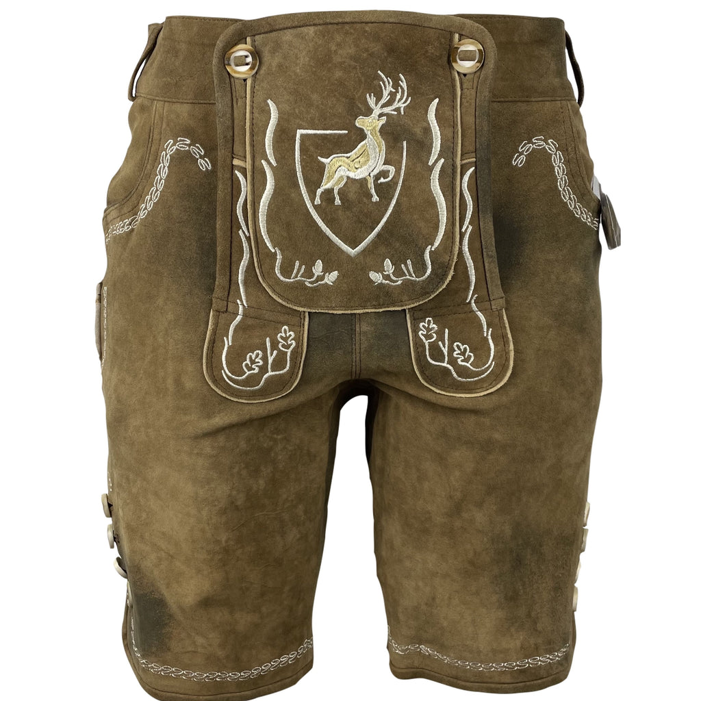 Lederhose Der Hirsch - braun mit weißen Stickereien