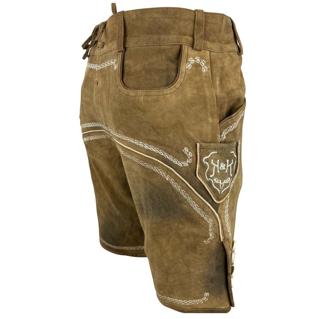Lederhose Der Hirsch - braun mit weißen Stickereien