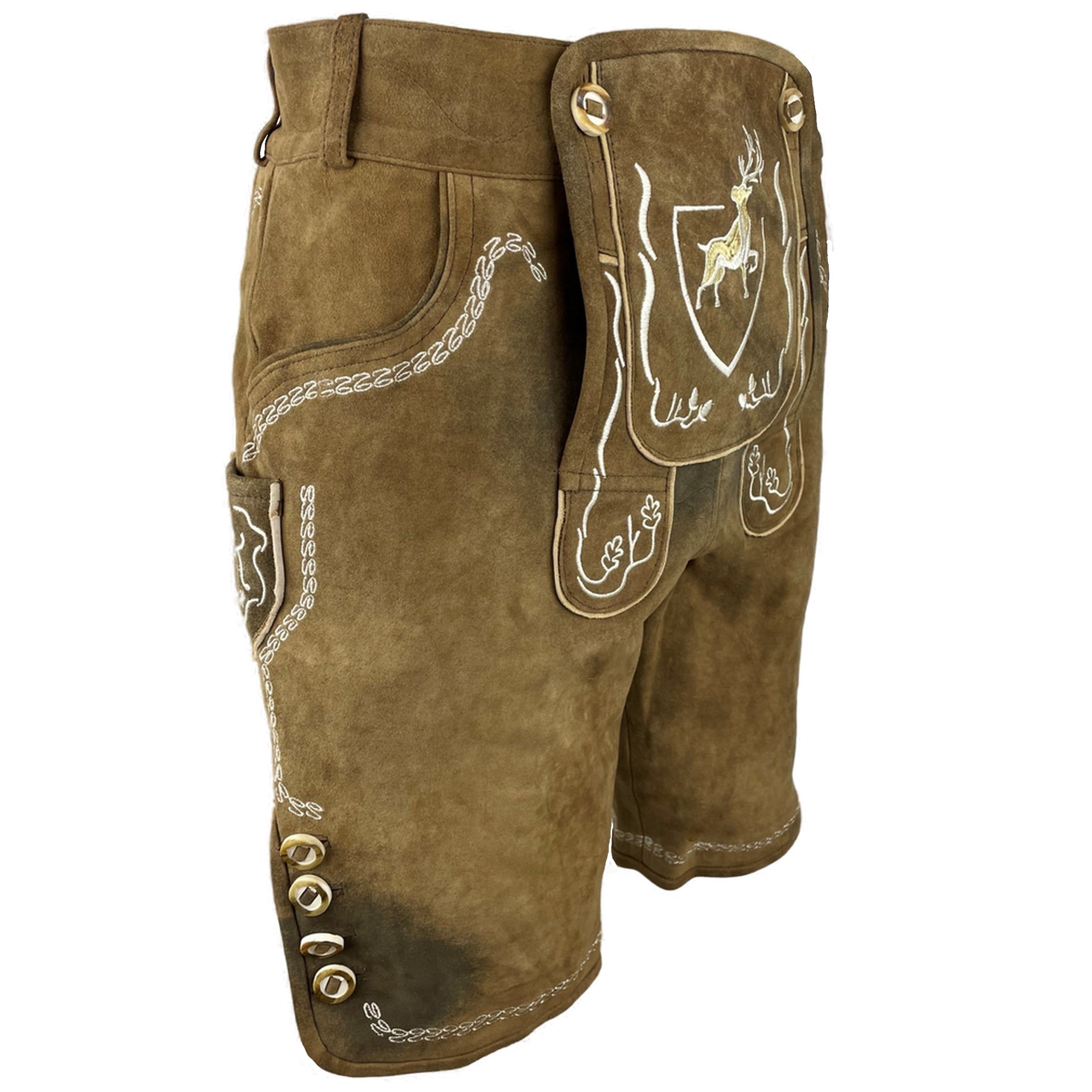 Lederhose Der Hirsch - braun mit weißen Stickereien